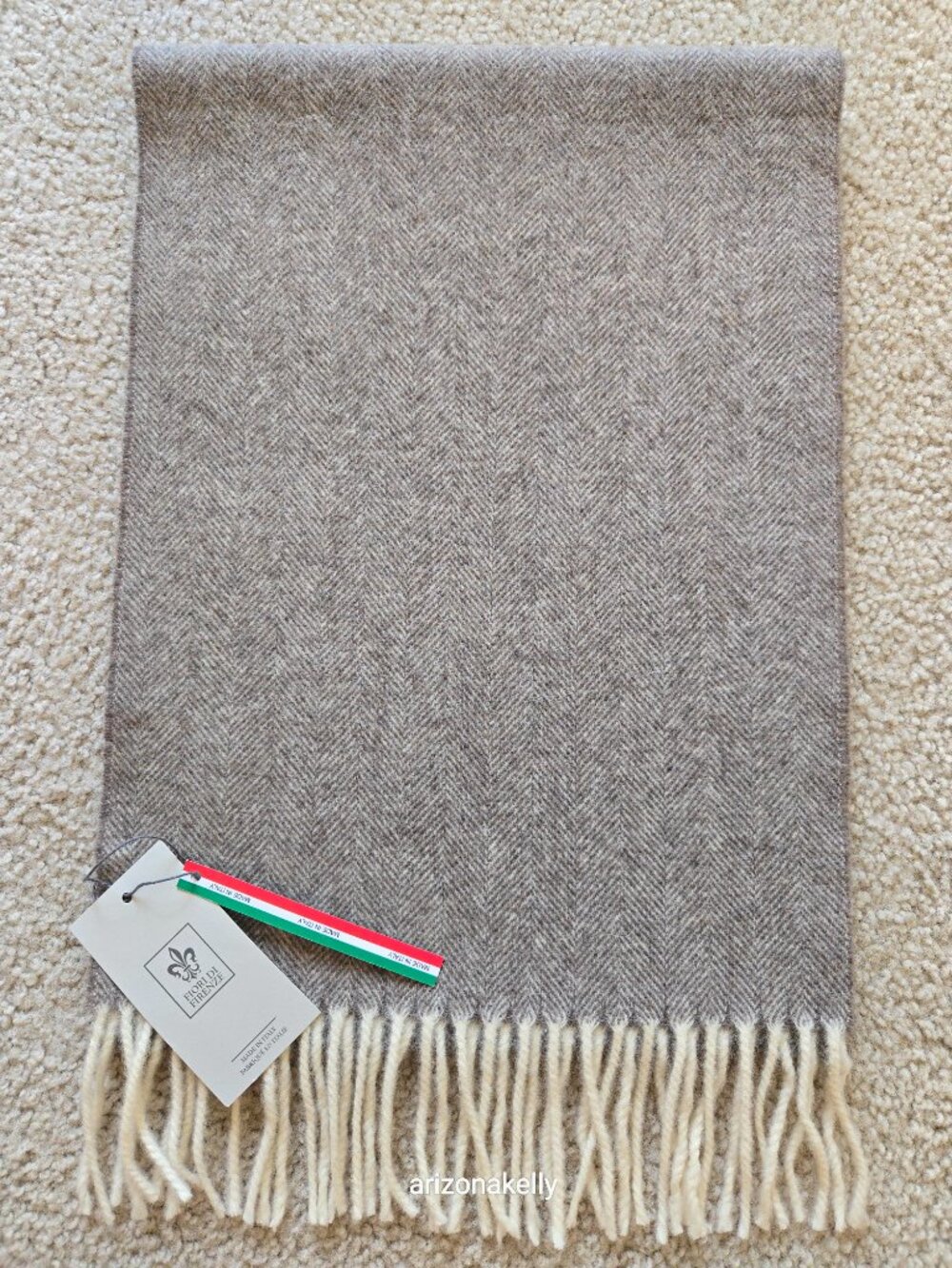NWT Wool Herringbone Scarf Tan Italy Fiori di Firenze - Picture 11 of 13